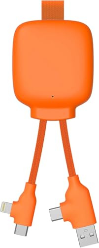 Xoopar Gamma Lite Câble USB 4 en 1 + Batterie Externe 3000 mAh - Orange | Câble 4 en 1 et batterie externe 3000 mAh en un : USB-C, Lightning et Micro USB - plastique recyclé