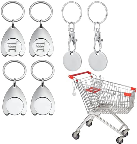 Zasvec Jeton de Caddie 6 Pièces Porte-Clés de Chariot avec Jeton en Metal Jeton pour Caddie en Acier Inoxydable Clés de Jeton pour Caddie avec Anneau Porte-clés Décorative pour Les Caddies