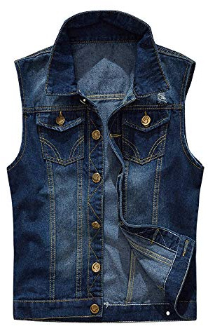 YOUTHUP Väst herr denim väst ledig sliten jeansväst utomhus vintage fritidsväst ärmlös jacka, #2206 mörkblå, XXL