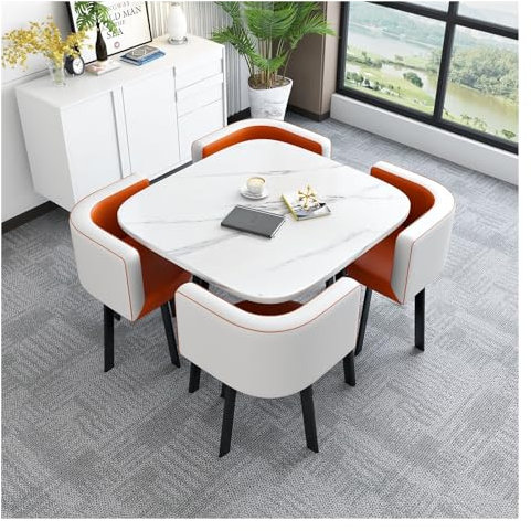 Modernes Büro Empfangsraum Club Tisch und Stuhl Set für Business Kaffee Küche Esszimmer Platzsparend Konferenztisch Essgruppe für 4 Personen Ideal für Kombi-Büro