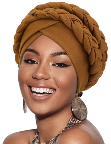 DRESHOW Turbante Africano para Mujeres Doble Preatado Trenzado Envoltura de Cabeza Sombreros Moda Gorra de Dormi Gorro cáncer de quimio