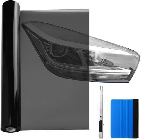 Pangda 16 x20ft Long Headlight Taillight Vinyl Tint Wrap Roll 40% VLT Self Adhesive Tail Light Tint Fog Lights Films with Scraper Vinyl Film Sticker Roll Car Accessories(Light Black)