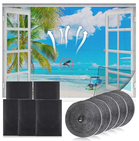 Yimomoyi 5 Pack Fly Screens for Windows 1.3mx1.5m, DIY Mosquito Net Window, Self-Adhesive Window Screen Mesh with 5 Roll Sticky Tape, Window Fly Screen, Window Mesh Window Nets to Keep Bugs Out(Black)
