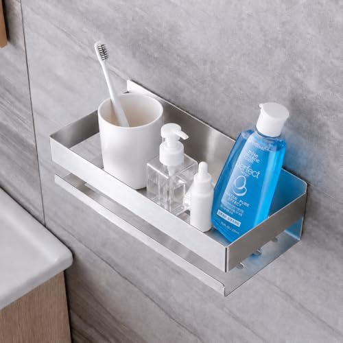 Trlyane Duschablage ohne Bohren Edelstahl, SUS304 Duschregal Selbstklebend | Shampoo Halterung für Dusche und Badezimmer, Badregal mit Ablaufschlitzen, für Duschgel, Seife und Pflegeprodukte, Silber