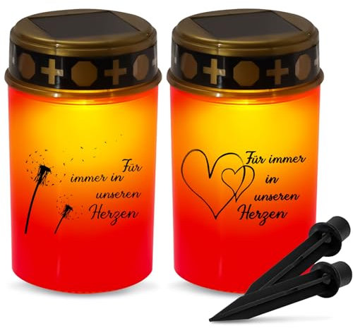 FUFRE Set di 2 luci tombali solari per esterni, resistenti alle intemperie, per esterni, con picchetto, luce a LED con sensore crepuscolare, ideale per sepoltura (rosso A)