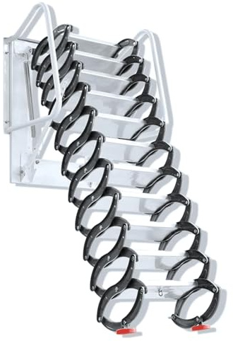 Dachleitern Herunterziehbare Dachbodenleiter, wandmontierte Dachbodenleiter, tragbare Dachbodentreppe für den Innen- und Außenbereich, zusammenklappbare Leiter, 881 lb Ladekapazität Platz sparen