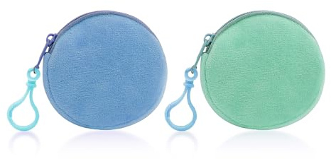 AdiStylinno Lot de 2 porte-monnaie pour femmes, en peluche douce, porte-monnaie rond, petit porte-monnaie portable avec fermeture éclair mignonne, mini porte-monnaie avec mousqueton, Bleu + vert
