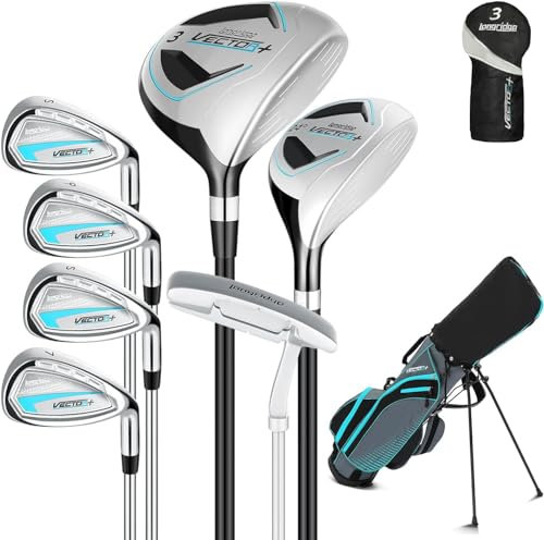 Golfschläger Set,8 Teilige Golf Set Linkshänder,Inklusive Stand Bag mit Regenhaube,3# Fairway Wood mit Head Covers, 5# Hybrid, 5#, 7#, 9# S# Eisen und Putter
