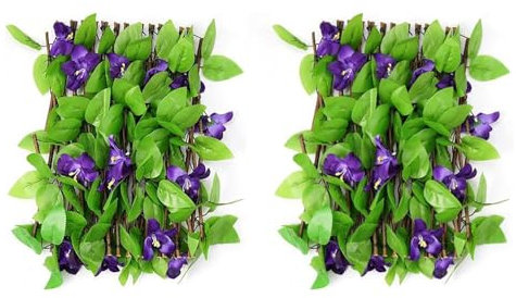 Artificial Hedge With Flowers - Faux Hedge For Fence | Expandable Privacy Fence | Garden Trellis Panels With Leaves | Artificial Fencing | Garden Screening For Courtyard