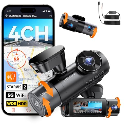 【Bundle: Vantrue N5S 4 Channel + Hardwire Kit】 STARVIS 2, Infrared Cabin Camera, 2.7K+1080P*2+1440P Front Rear Inside Dashcam, Voice Control, GPS, 24 Hours Parking Mode, Support 1TB Max