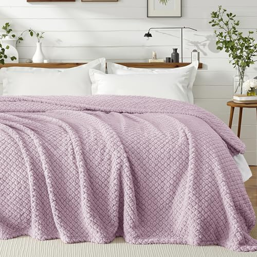 Exclusivo Mezcla Double Size Flannel Fleece Blanket, Super Soft Jacquard Bed Blanket, Lightweight Fuzzy Warm for All Seasons, 150x200 CM, Lilac Purple