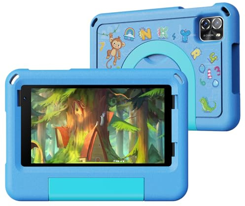 PRITOM Kids Tablets 7 inch, 64 GB, 8 GB RAM Upgraded, Android 14 Toddler Tablet with WiFi, Dual Camera, Education, Games, Kids Software Pre-Installed, Parental Control (Blue)