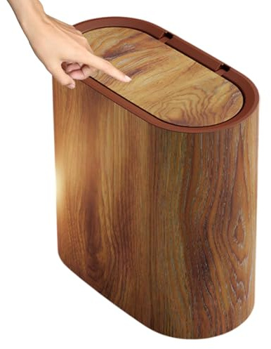 Generisch Hölzerner Mülleimer mit Schwingdeckel | Mülleimer Bad | Abfallbehälter für Küche, Bad & Büro | Wasserdicht | papierkorb | Nachahmung von Holz