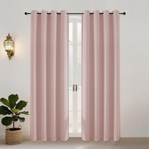 Simplebrand Vorhang Blickdicht Rosa Schalldämmend, Gardinen mit Ösen 2er Set H200 x B140 cm, Thermo Vorhänge Gegen Kälte Vorhang Modern Ösenschal für Wohnzimmer Schlafzimmer