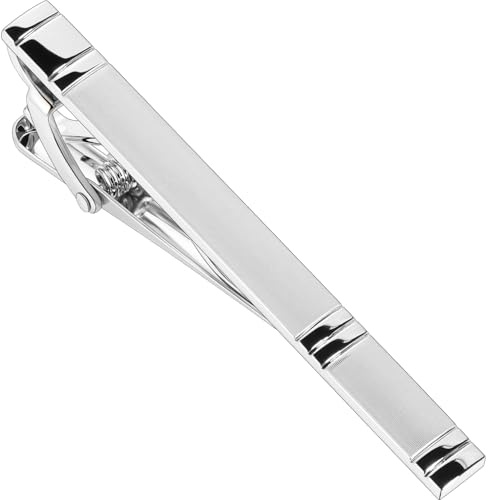 HAWSON Silver Tie Clips for Men Unique, Silver Mens Tie Bar, Slim Tie Pins Tacks for Wedding, Groomsmen Gifts, Suit Accessories 2.3 Inch