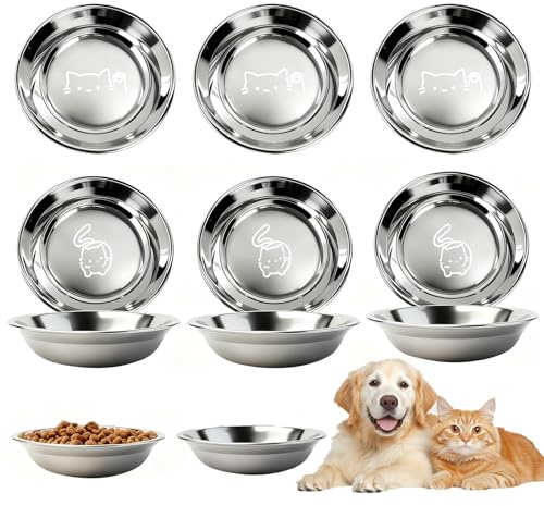 6 Stück Katzennapf,Zwei Muster Fressnapf Katze,Katzenschüssel,Katzennäpfe Edelstahl,Futternapf Katze,Futterschüssel Katzen für Kat-Zen Und Kleine Hunde 16cm