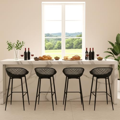 buybyroom Set of 4 Bar Stools with Backrest, Ergonomic Stool, Standing Stool, Bar Stool for Restaurant, Kitchen, Bar, Black Style 1