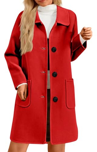 Wintermantel Damen Lang Wolle Elegant Trenchcoat Wollmantel Winter Mantel Frauen Mit Knöpfen Windjacke Damenmantel Einfarbig Windbreaker Tweed Jacke Schlanke Winterjacke Warm Übergangsjacke