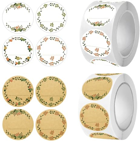 1000 Pièces Etiquettes Autocollantes Bocaux, 2.5CM avec 8 motifs différents, Rondes Vierge Étiquettes Autocollante Inscriptibles, Adaptées Aux Pots de Confiture, Sacs Cadeaux, Bouteilles en Verre
