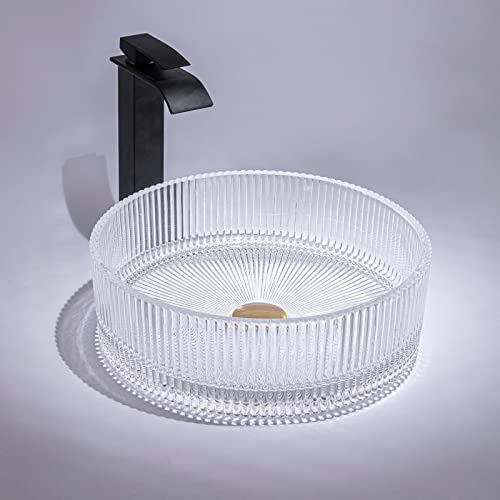 ASerZenith 16-Zoll-Aufsatzwaschbecken, Transparentes Glaswaschbecken, Aufsatzwaschbecken-Kombination Mit Wasserfallarmatur Und Pop-Up-Ablaufgarnitur