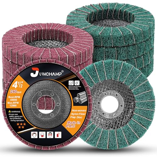 Junchamp 10 dischi lamellari in fibra di nylon grana 120 e 240 dischi abrasivi per smerigliatrice angolare da 11,4 cm, rimozione vernice e ruggine