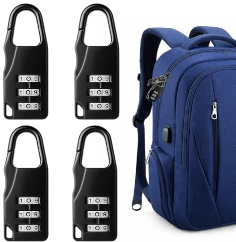 Ebksqs 4 Stück Kofferschloss, 3-Stelliges Zahlenschloss mit Zahlencode, Mini Vorhängeschloss für Koffer, Rucksack und Gepäck – Schwarz