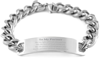 Cuban Chain Stainless Steel Bracelet for Partner - Inspirational Engraved Jewelry for Birthday, Christmas, Graduation - May the Love and Power of God Surround and Protect You Always