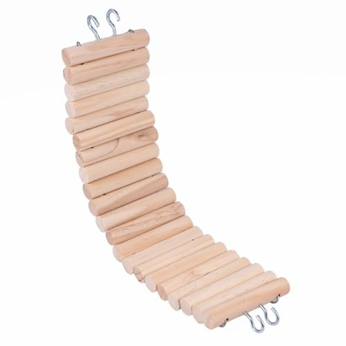 KOMBIUDA Wooden Hanging Ladder with Hook, Foldable Hamster Climbing Ladder 7.5x30cm, Chewable Rodent Bridge for Mice, Gerbils, and Small Pets