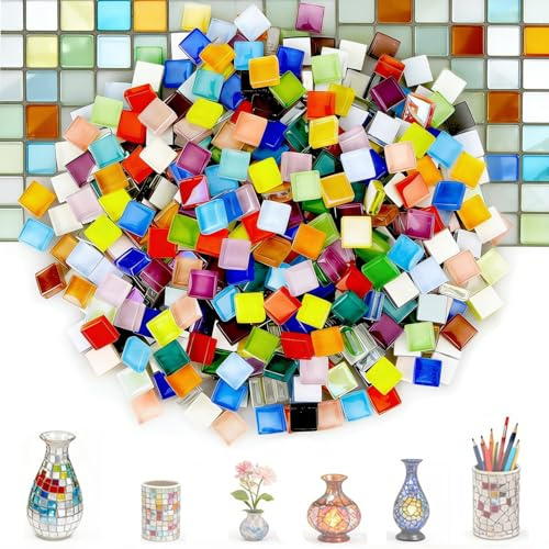 Mini Mosaiksteine,500g Quadratische Mosaiksteine,1x1cm | Kristall-Mosaik-Fliesen,Glasmosaiksteine Buntmix,Kristall Mosaikfliesen Mini Mosaik Fliesen,Mosaikdekorationen