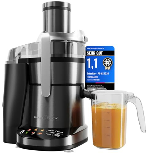 ProfiCook Juicepress | Lätt att rengöra slow juicepress | XXL påfyllningsöppning | 1 000 W Longlife-motor | fin mikrosil | pekskärm | 6 steg | juicepress | inklusive rengöringsborste | PC AE 1326