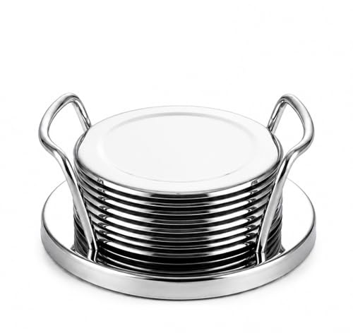 BREEZENEST Stainless Steel Coasters Set of 8 with Holder, Heat Resistant Non Slip Metal Drink Coasters for Coffee Mugs Cups Glasses, Round Bar Coasters for Kitchen Dining Table Home Bar