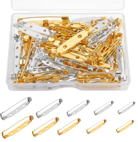 200 Stück Broschennadeln, 5 Größen Metall Sicherheitsnadeln Set | Anstecker Pins Pin Verschluss Anstecknadeln für Ausweise Namenskarten Schmuck Handwerk und Handarbeiten(Silber, Gold)
