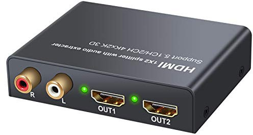 LiNKFOR HDMI Extracteur Audio 1x2 S¨¦parateur 4Kx2K 3D Adaptateur HDMI vers SPDIF Toslink Optical+2 Sortie HDMI Vid¨¦o Splitter Convertisseur HD Num¨¦rique vers St¨¦r¨¦o Analogique R/L Audio 2CH/5.1CH