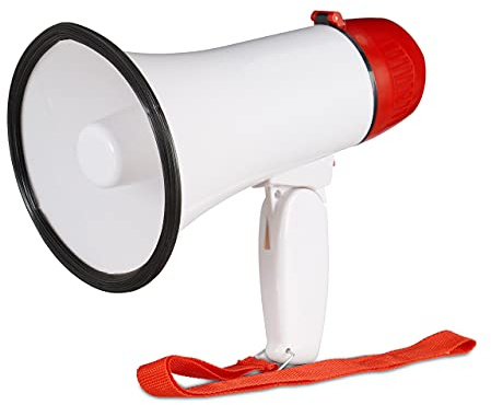 relaxdays 4 x megafon stadion, bullhorn med fällbart handtag och ögla, roligt oljud, megafon, 10 watt, röd/vit