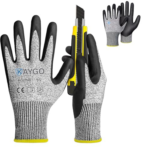 KAYGO Cut Resistant Work Gloves for Men and Women, ANSI A3 Cutting Gloves, Nitrile Micro-Foam Safety Gloves KG21NB, Ideal for Wood Carving, Glass Handling, Construction, Fishing, L, Grey, 2 Pairs