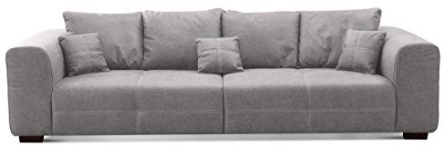 CAVADORE Big Sofa Mavericco inkl. Kissen / XXL-Couch mit tiefen Sitzflächen und modernem Design / 287 x 69 x 108 / Lederoptik grau