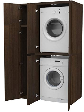 VE.CA.s.r.l. Armario Alto + Compartimento para Accesorios con Puertas para Lavadora/Secadora de Madera, Personalizado, lavadero, Cuarto de baño (wengè)