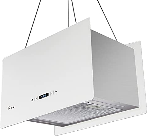 Hotte aspirante cuisine 60 cm | Hotte Îlot | acier inoxydable | verre blanc | Opération tactile | CUBE60W