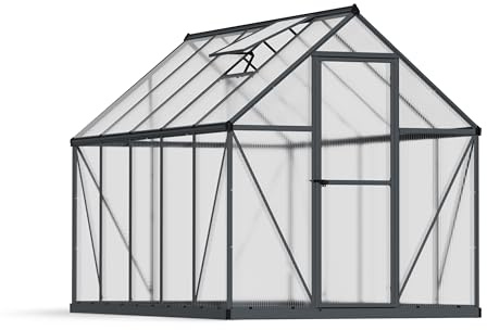 Palram Canopia Mythos - Invernadero de 6 x 10 cm, Techo de policarbonato con protección UV, Marco de Aluminio, Incluye Marco Base, Color Gris