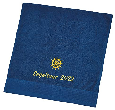 Wolimbo Handtuch Bestickt mit Namen und Motiv - 50x100 cm - Navy - weiches Badehandtuch - Geschenk