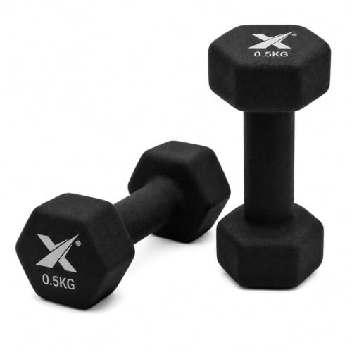 XN8 Neoprene Dumbbell Set, Non-Slip Dumbbells Pair of 0.5kg–10kg Hand Weights, Home Gym Strength Training Weights for Men & Women, Aerobics, Pilates, Body Toning, Arm, Biceps & Fitness Exercises
