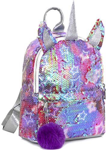 MOOKLIN ROAM Kinderrucksäcke, Einhorn Pailletten Tasche, Mädchen Schulrucksack Umhängetasche, Rucksack für Kinder Mädchen Damen, Geschenk für Schule Reisen Freizeit (Plüschball: Zufällige Farbe)