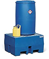 Denios Auffangwanne aus Kunststoff | mit verzinktem Gitterrost | blau | BxHxT 760 x 500 x 910 mm | Volumen 240 Liter | 1 Fass | Arbeitssicherheit Notfall-Umweltschutz-Produkte säurefest