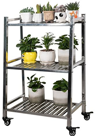 WYFZT Blumentreppe Edelstahl Tiered Pflanzenständer Pflanzentreppe Blumentopfständer Display Pots Halter Pflanzenständer Blumenbank für Indoor Outdoor Garden Terrasse Treuhhouse, mit Rädern