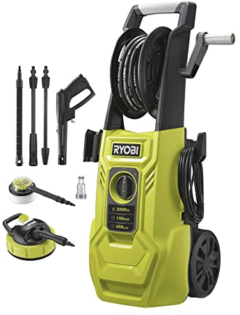 Ryobi RY150PWA, Idropulitrice 2000W 150 bar, Leggera e Compatta, con Maniglia per il Trasporto, Portata Massima di 450 L/h, 2000W