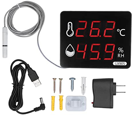 Digital Temperature Humidity Meter with External Probe LED Display Indoor Hygrometer Thermometer for Home and Greenhouse