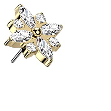 Paula & Fritz® Push-In Aufsatz Blüte Zirkonia Titan-IUM Grade 23 Piercing Set Mehrfarbig 10-mm Ohr-Stecker Labret Stud Nipple Straight Barbell Blume