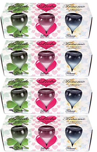 HS Candle Duftkerzen Selection 12er Pack im Glas, lange Brenndauer und angenehmer Duft (Romantic Selection)