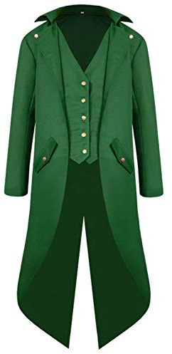 jakloz Costume d'Halloween médiéval victorien pour homme - Steampunk gothique - Manteau uniforme de la Renaissance - Pirate - Vampire - Pour adulte - Vert - Taille 4XL