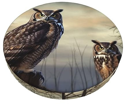 OPSREY Owl Sitting Tree Fence Print Round Stool Covers Velvet Seat Covers Elastic Washable Bar Chair Cover For Most Round Chairs